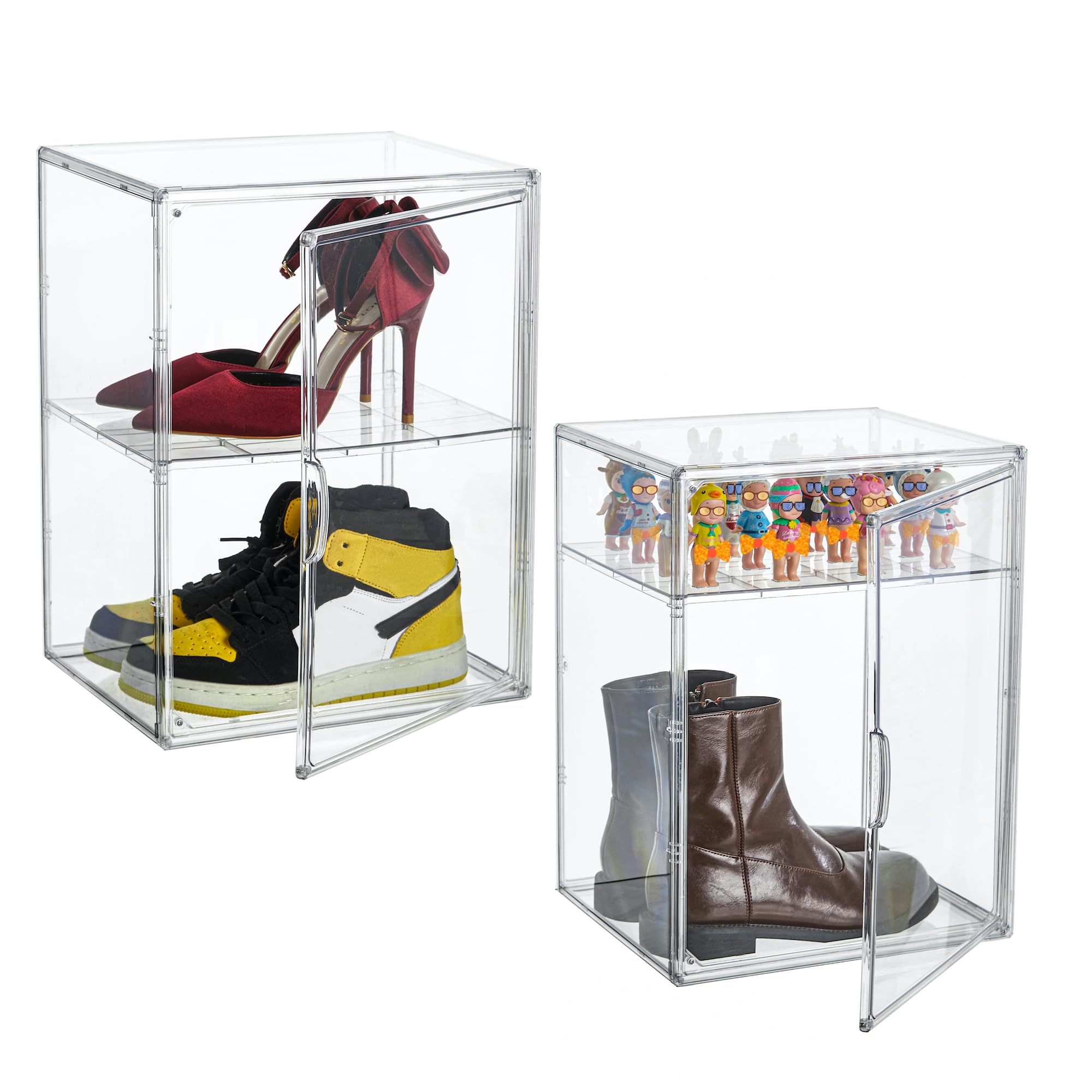 Photo 1 of XXX-Large Clear Acrylic Display Case Boot Shoe Storage Boxes With An Adjustable Divider,2 Pack 2 Tiers Clear Plastic Stackable Storage Bins With Lids Big Display Acrylic Box With Magnetic Door