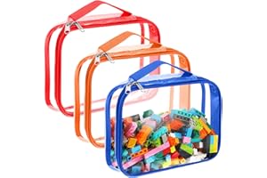 Sanwuta 3 Packs Toy Storage Bags with Zipper, Clear PVC Organizing Waterproof Toy Bags for Board Games, Building Blocks, and Kids Books(12.6 x 9 x 2.36 Inch,Red, Blue, Orange)