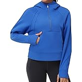THE GYM PEOPLE Womens' Hoodies Half Zip Long Sleeve Fleece Crop Pullover Sweatshirts with Pockets Thumb Hole