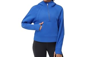 THE GYM PEOPLE Womens' Hoodies Half Zip Long Sleeve Fleece Crop Pullover Sweatshirts with Pockets Thumb Hole