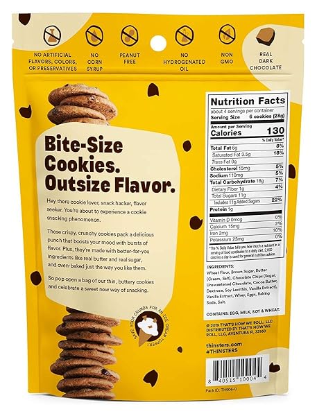 THINSTERS COOKIES, CHOCOLATE CHIP COOKIE THINS, 4 OZ PACK