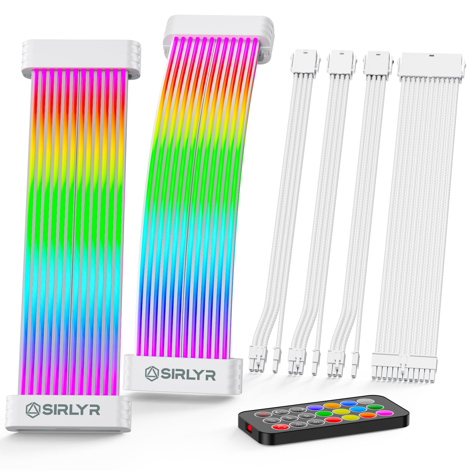 Photo 1 of Sirlyr RGB PSU Cable Extensions Set with Lighting Panels, 24-Pin Motherboard & 3×8-Pin GPU Extensions - 120 LEDs, 6 Light Strips, ARGB Remote Control, Modular Design