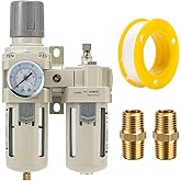 LNCHKA Industrial Air Compressor Filter Regulator Lubricator (FRL) Unit - 1/2 NPT Oil Water Separator with Pressure Gauge & Semi-Auto Drain for Pneumatic Systems