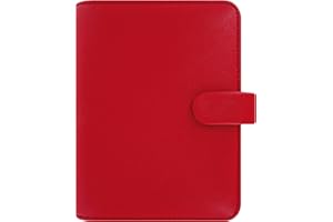 Filofax Saffiano Organizer, Pocket Size, Poppy - Cross-Grain, Leather-Look, Six Rings, Week-to-View Insert, Multilingual (C02