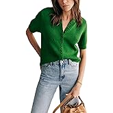 Bianstore Women's Casual Short Sleeve Crewneck Button Down Cardigan Sweater Crochet Knit Top