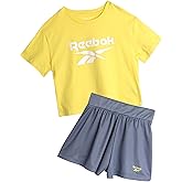 Reebok Girls Shorts Set - 2 Piece Short Sleeve Jersey Shirt & Girls Athletic Shorts - Activewear Kids Clothes Short Sets