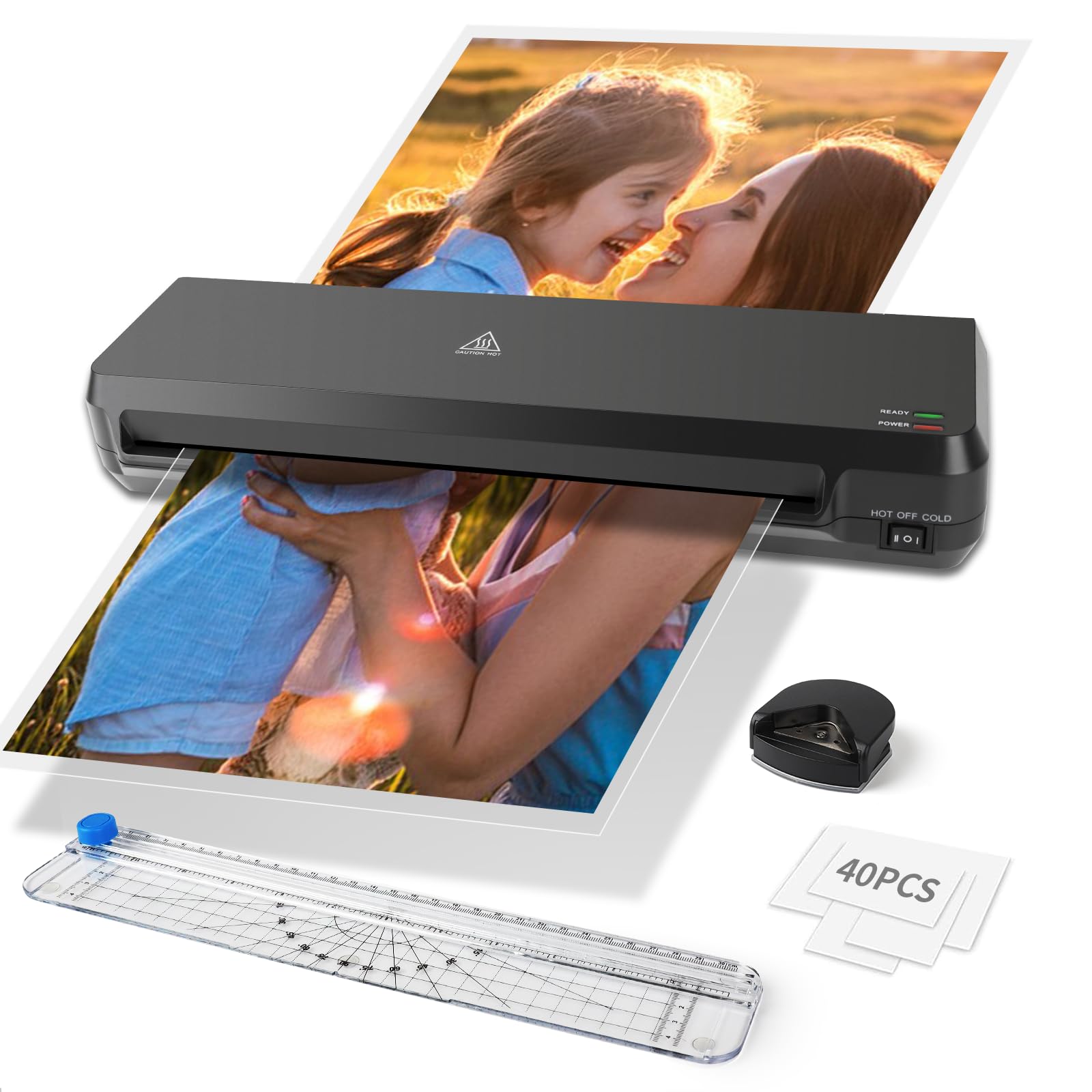 Photo 1 of Laminator 13 Inch A3 Laminator Machine, 7 in 1 Desktop Thermal Laminator Never Jam with 40 Laminating Pouches, Paper Trimmer and Corner Rounder, Fast Warm-Up Home Office School Use, Black
