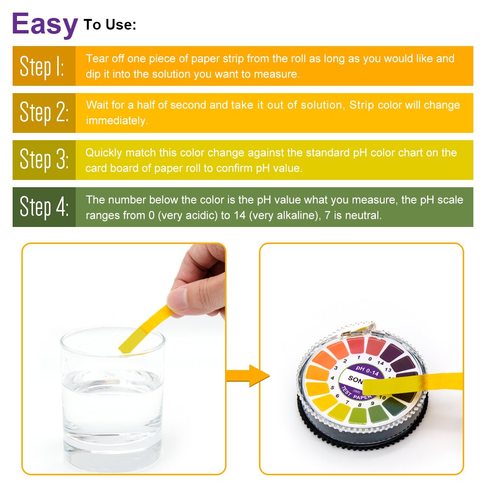 Sonkir pH Test Strips, Test pH Level for Acidic Alkaline, Professional Universal pH Strips Litmus Paper Roll, Full pH Range of 0-14 (16.4ft)