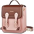 Cwatcun Camera Bag for Women, Retro Camera Crossbody Case, Vintage PU Leather Waterproof Camera Backpack, Lightweight Camera Handbag, Compatible with Canon/Nikon/Sony SLR/DSLR Mirrorless Camera, Lens