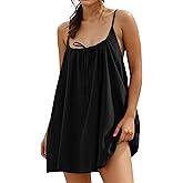 YUENIU Womens Sundresses Mini Linen Beach Cover Up Tank Summer Casual Spaghetti Strap Sleeveless Dress with Pockets