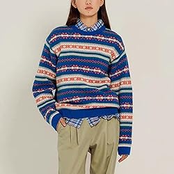 Women Y2K Argyle Striped Pullover Sweater Casual