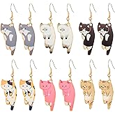 ONLYJUMP 6Pairs Dangling Cat Earrings For Women Kawaii Aesthetic Funny Cartoon Kitten Dangle Earrings French Hook Animals Lover Birthday Gifts