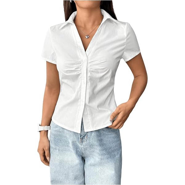 SOLY HUX Women's V-Neck Puff Sleeve Blouse - Frill Trim Dressy Casual Top For Work & Office - View #6