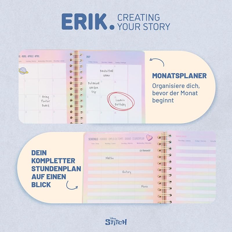 Hausaufgabenheft 2026 2027 Disney Stitch - Schulkalender Schülerkalender Studienplaner Wochenplaner - Terminplaner 2026 2027 A5 - Stitch Schul Sachen Merch Geschenke zur Einschulung