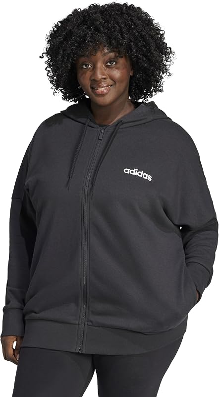 Damen Essentials Linear Full Zip French Terry Hoodie Sweatshirt, Black/White, L — Foto 2 von 4