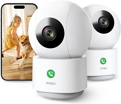 aosu 2K Indoor Cameras 2-Pack Plug-In WiFi Nanny Cam Night Vision 2-Way Audio