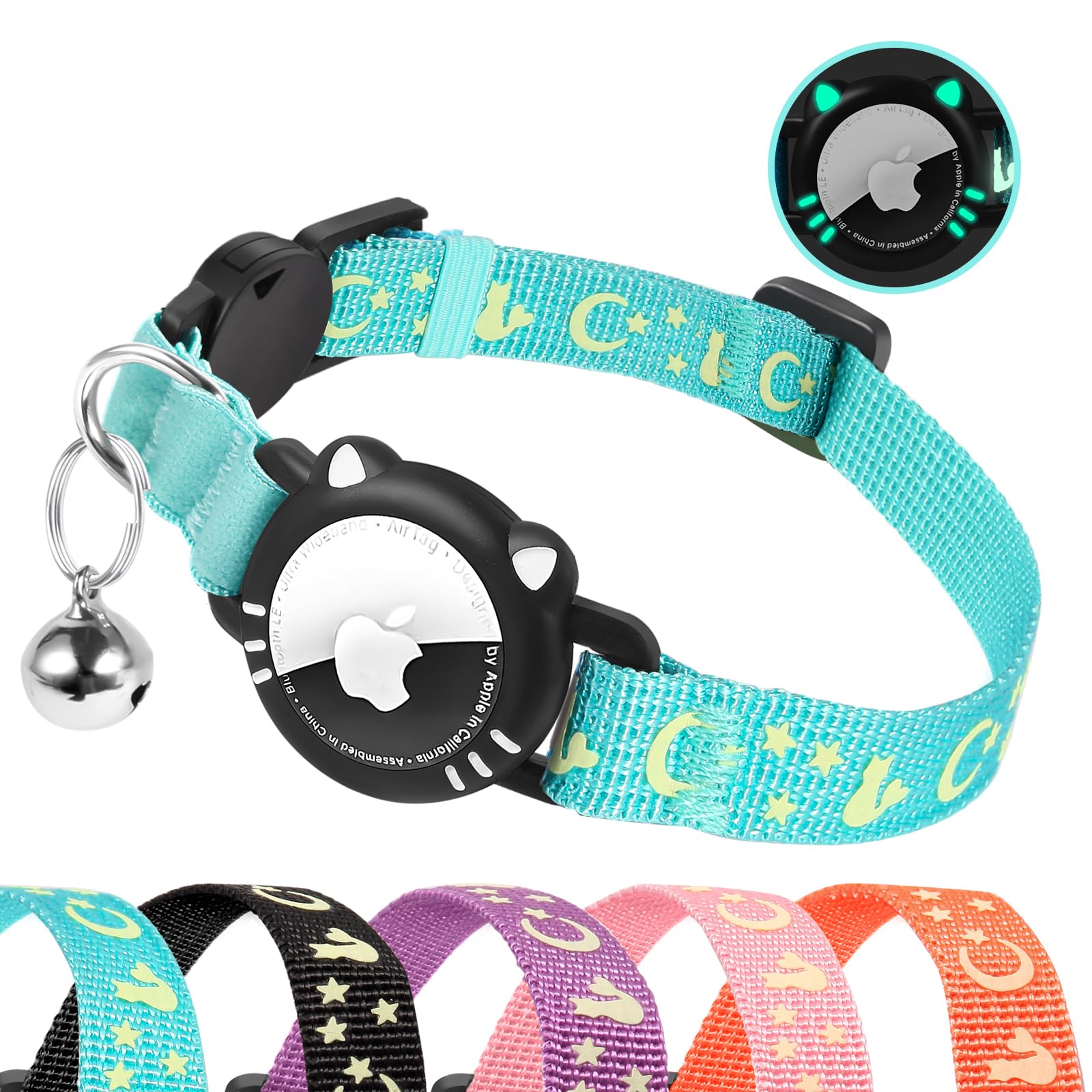 Ytanest Reflective Airtag Cat Collar, Breakaway Cat Collar with Air Tag Holder for Cats, Kittens, Blue, XS(7-9 Inch)