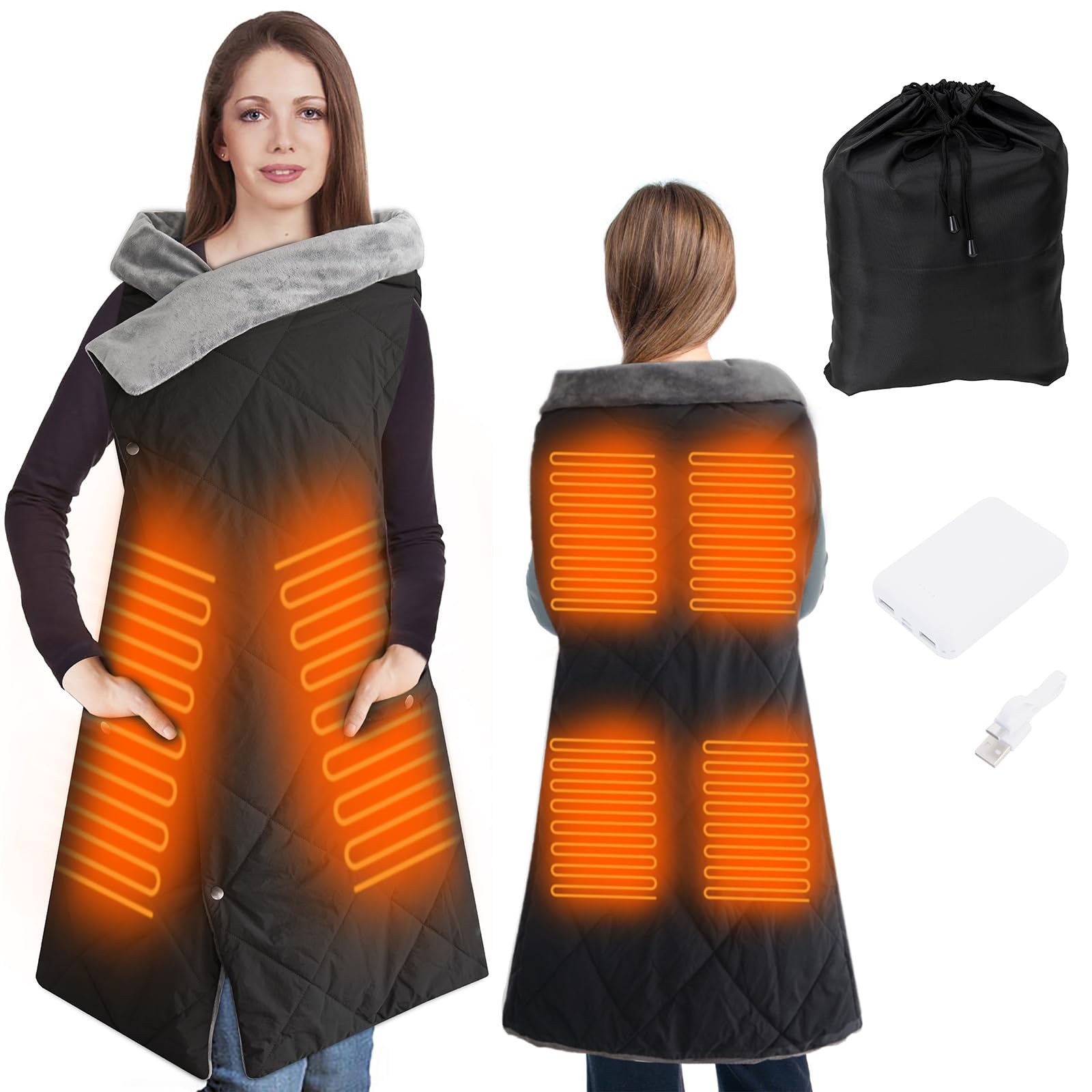 Photo 1 of KADORVA Outdoor Heated Blanket, Battery Operated with Power Bank, Fast Heating Wearable Blanket, Cordless Portable Electric Heating Shawl for Outdoors, USB Heated Throw Blanket