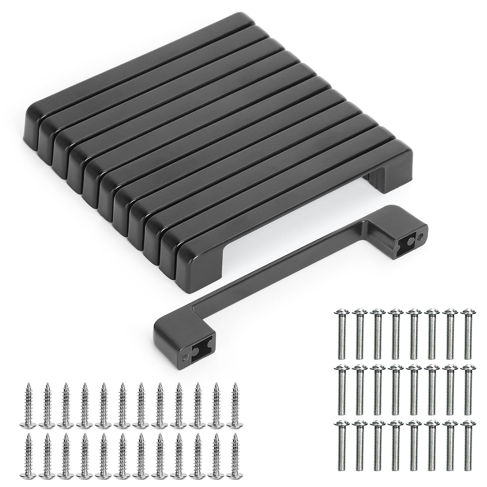 GOTRUST 12PCS Kitchen Cabinet Handles128mm Hole Centre, Matt Black Cupboard Handle, Hardware Drawer Pulls with 2 Size Screw for Wardrobe Bathroom, Bedroom, Furniture Decoration