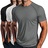 Huukeay 3 Pack Men's Short Sleeve Swim Shirts, UPF 50+ Rash Guard Tees Quick Dry Lightweight Fishing Running Hiking T-Shirts
