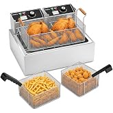 Commercial 22.6L/24QT Deep Fryer, 3400W Countertop Fryer with 3 Baskets | Commercial Deep Fryer, Stainless Steel, Single Large Capacity Oil for Whole Chicken Frying, Temp Control,Kitchen &amp; Dining Use