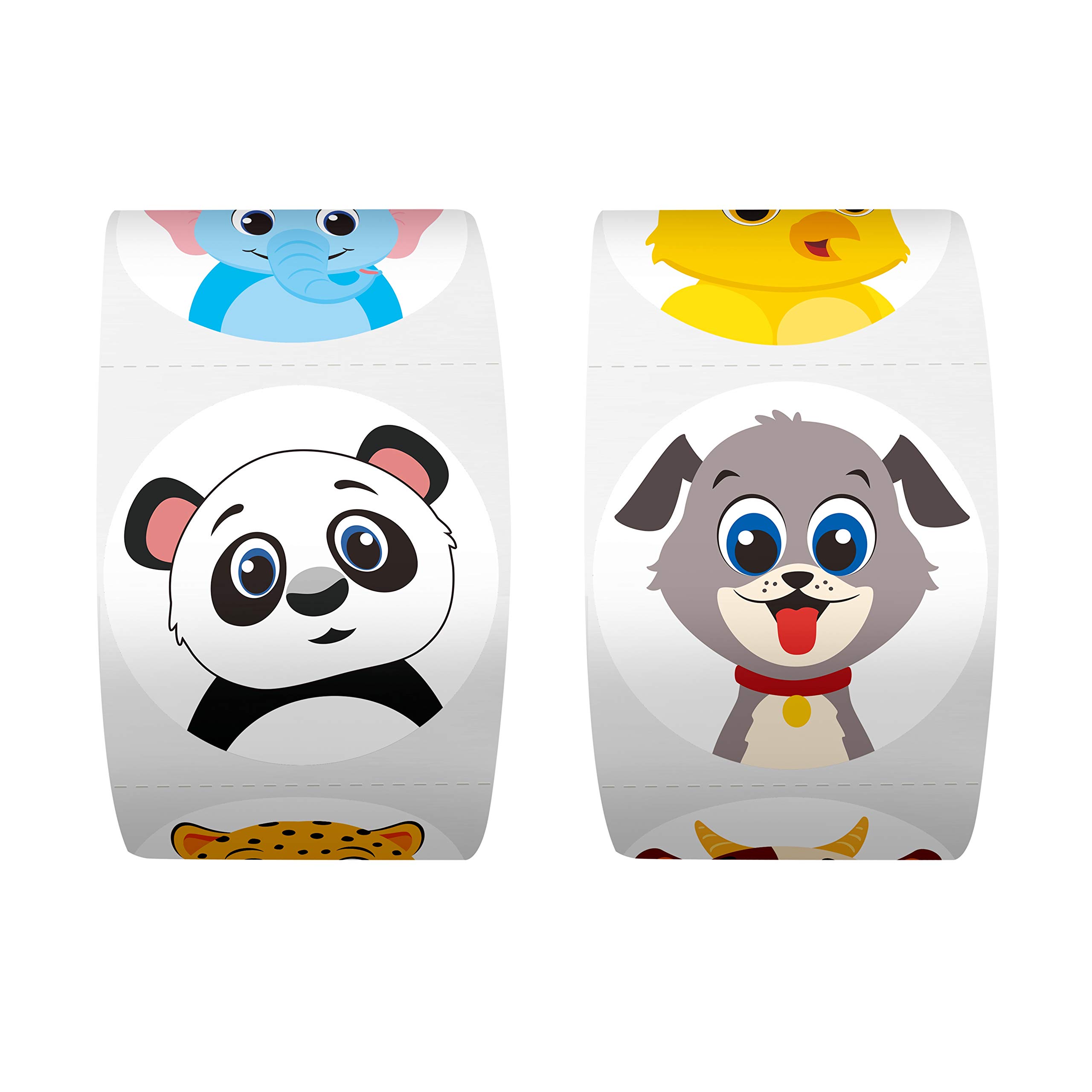 600 Adorable Round Land Animal Stickers in 16 Designs with Perforated Line Expanded Version (Each Measures 1.5