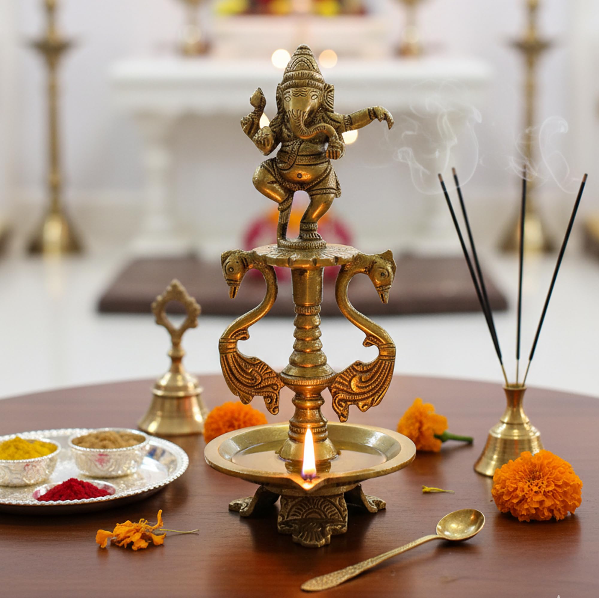 eSplanade - Brass Diya | Oil Lamp Diya Deepam Lamps Kuthu Vilakku | Home Decor | Lamps for Home and Office (Dancing Ganesha)
