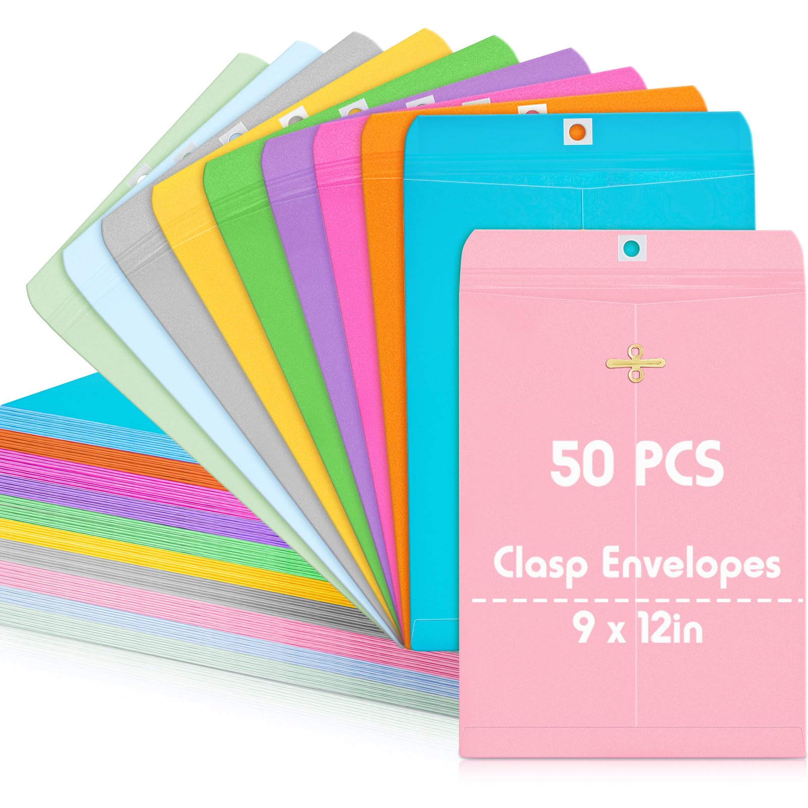 Photo 1 of Geyee 50 Pcs 9 x 12 Inch Mixed Colors Manilla Clasp Envelopes Letter Size Mailing Envelopes with Clasp Closure for Filing Storing Documents Office Home Business School