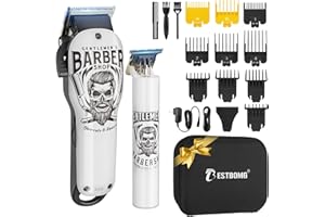 BESTBOMG® Hair Clippers & Trimmer Ceramic T-Blade Cordless Haircut Sets Rechargeable 2000mAh/1200mAh with 10 Guide Combs & for Men/Father/Husband/Boyfriend