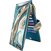 Womens RFID Blocking Large Capacity Wallet Multi Card Organizer Bifold Wallet for Women with Zipper Pocket,Green Painting