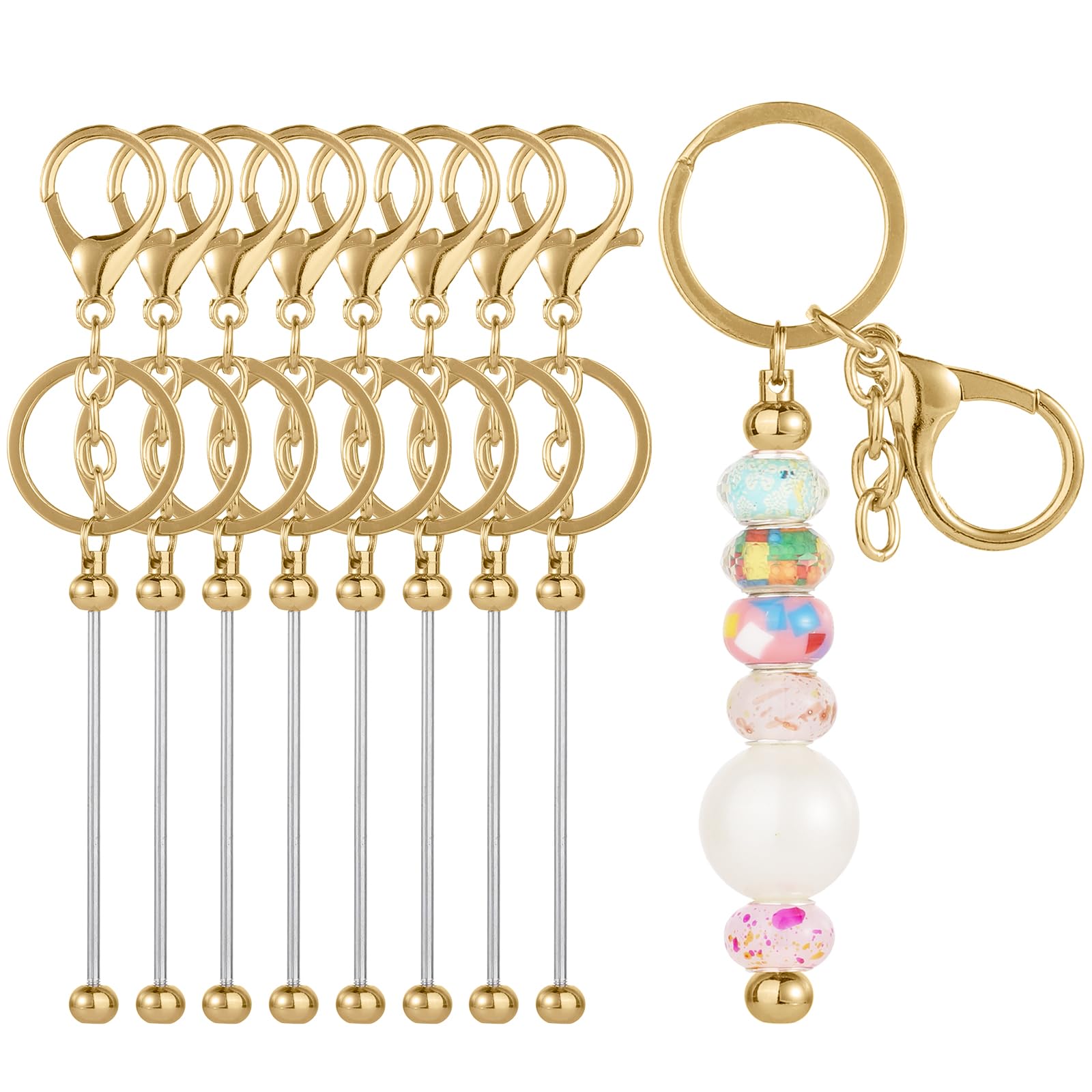 TOYMIS 8pcs Beadable Keychain Bars Beadable Blanks DIY Bead Bar Keychain Kit DIY Keychain Accessories for Women Men DIY Crafts Making (Gold)