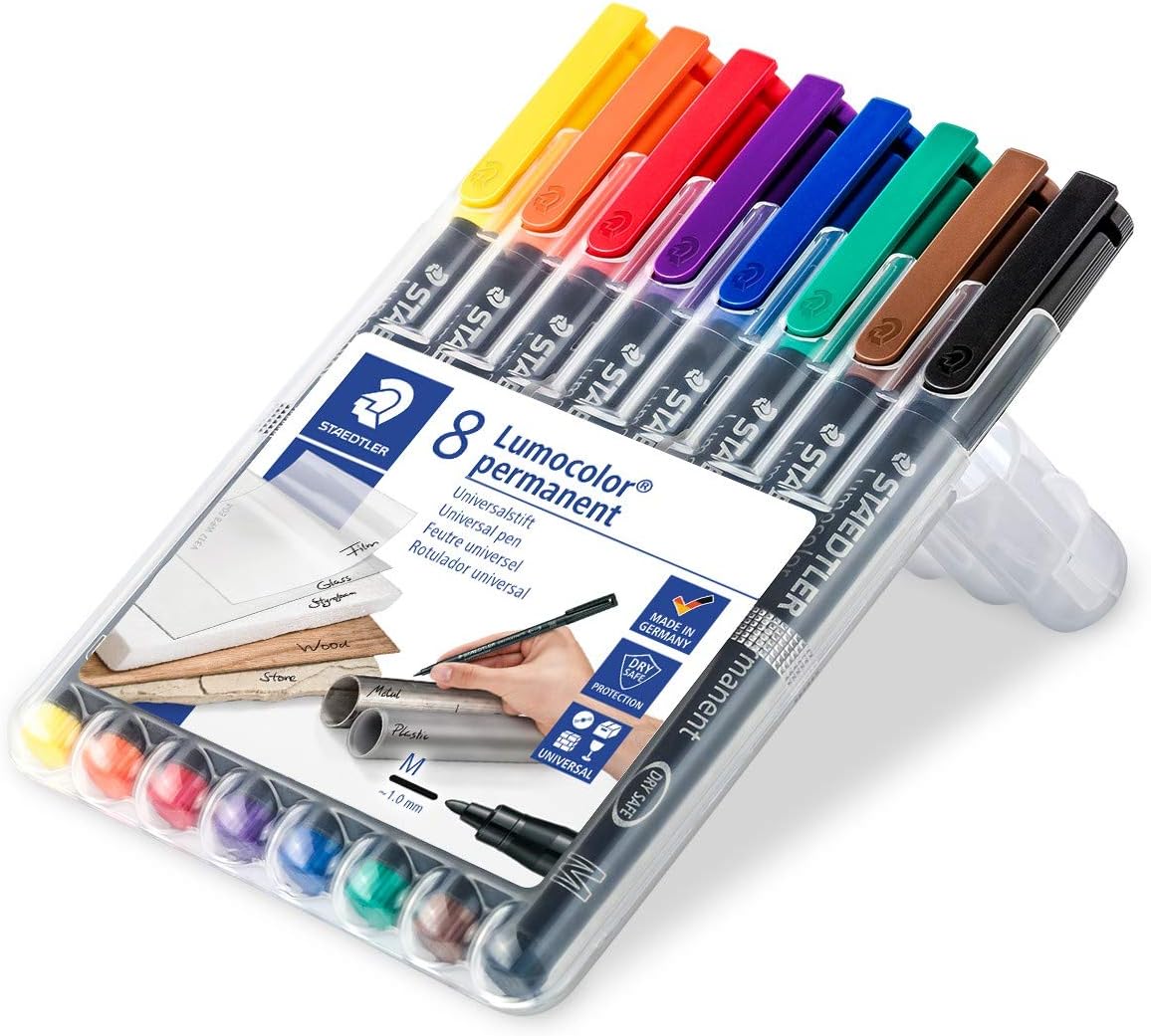 STAEDTLER 317 WP8 Lumocolor Permanent Pen, Medium Line Width, 1.0mm, Assorted Colours (Pack of 8), Rainbow colours - Image 3