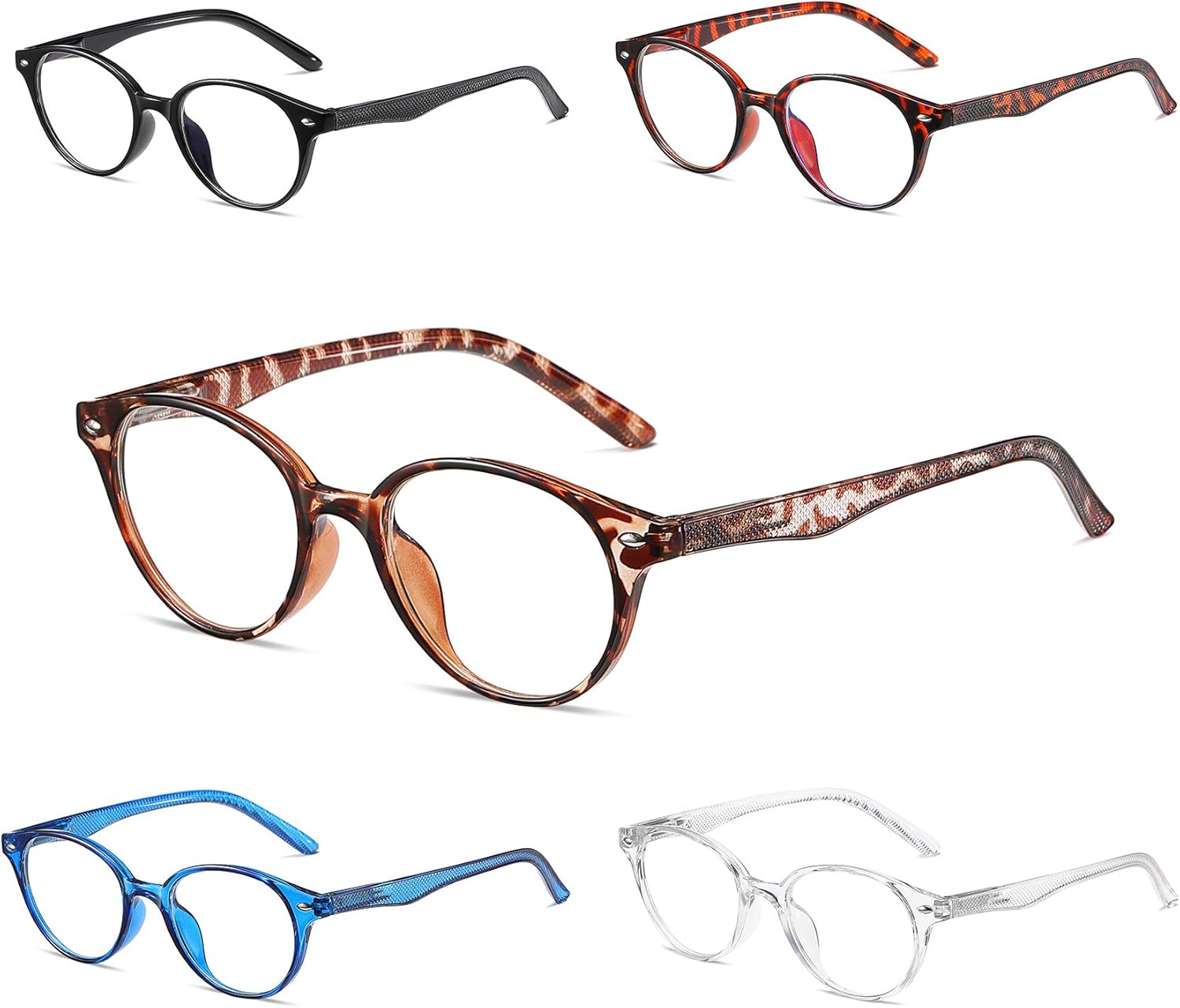 NOVIVON 5 Pack Reading Glasses Blue Light Blocking, Round Computer Readers Filter UV