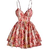 Verdusa Women's Floral Tie Backless Corset Dress Tiered Layered Sleeveless Flowy Dresses Festival Outfits