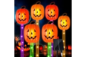 BRIGHTDECK Solar Pumpkin Pathway Lights for Halloween Decorations Outdoor, 6 Pack Pumpkin Stake Lights, Light up Jack-O-Lantern Markers for Home, Garden, Yard, and Party Outdoor Halloween Decorations