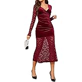 Ystguic Women Wrap V Neck Velvet Lace Formal Elegant Dress