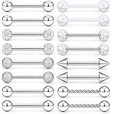 SCERRING 8 Pairs 14G Stainless Steel Clear CZ Nipple Ring Tongue Straight Barbell Rings Bars Retainer Body Piercing Jewelry for Women Men 9/16Inch