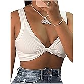 MakeMeChic Women's Crop Tank Top Ribbed Twist Front Sexy Cute Going Out Tops