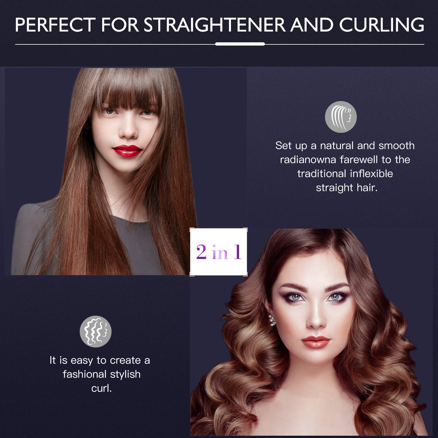 BESTOPE Hair Straightener and Curler 2 in 1 Flat Iron for Hair with Detachable Power Cord Tourmaline Ceramic Hair Straightener Hair Styling Tools Adjustable Temperature 265℉-450℉ : Beauty