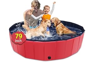 CACSPS Foldable Dog Pool, 79" x 14" Large Kiddie Pool with Hard Plastic, Non-Slip Dog Bath Tub for Outdoor Backyard, Collapsible Dog Swimming Pool for Kids Dogs Pets (red)