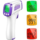 HUHETA Infrared Thermometer for Adults, Non Contact Forehead Thermometer with Fever Alarm, Accurate Reading and Memory Function, Body Temperature &amp; Surface of Objects Use (Purple)