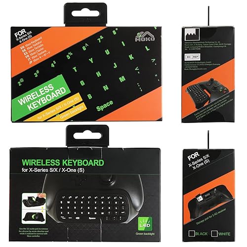 MoKo Green Backlight Keyboard for Xbox One Controller, Xbox Series X/S,  Wireless Gaming Chatpad Keypad with US