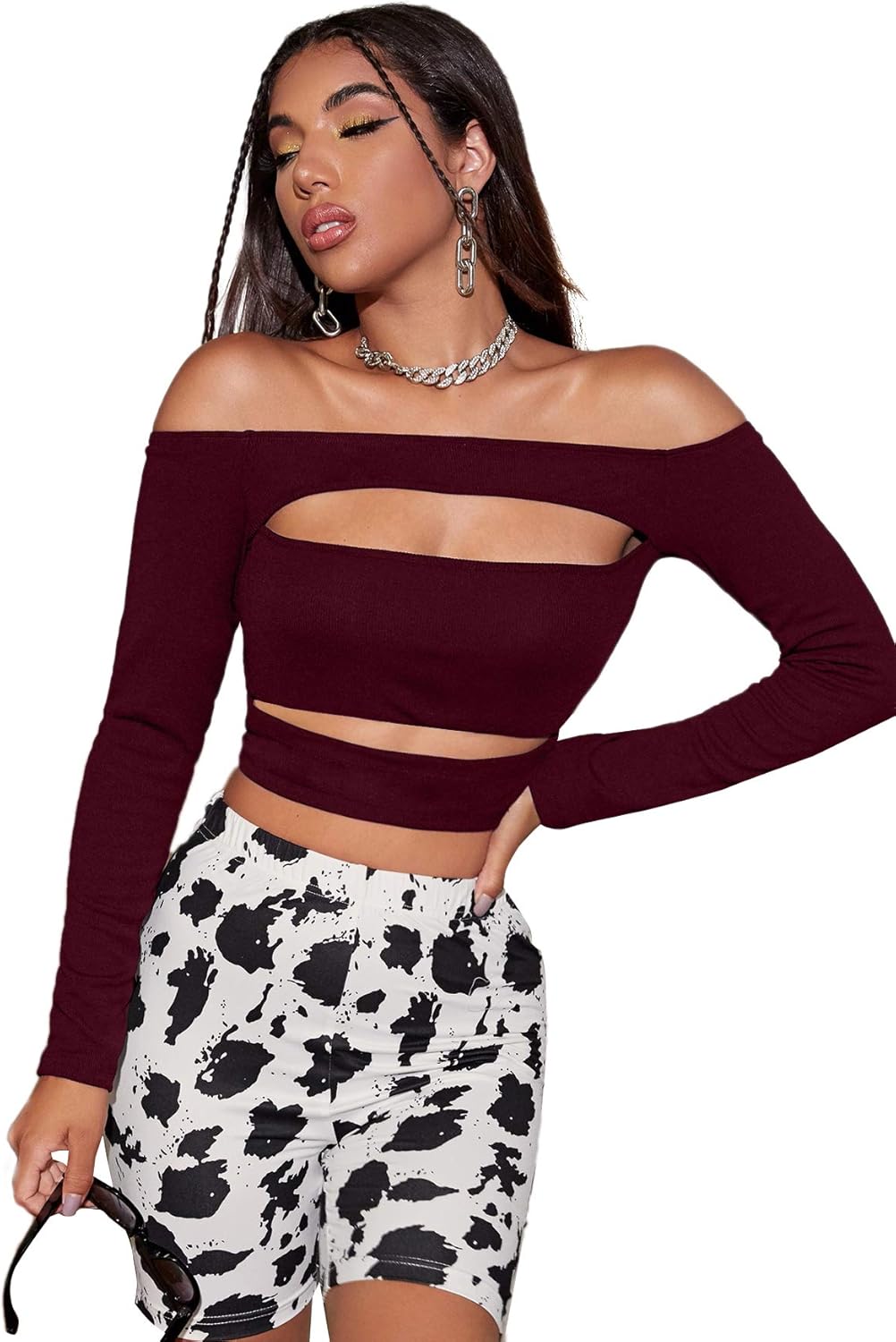 long sleeve cut off top
