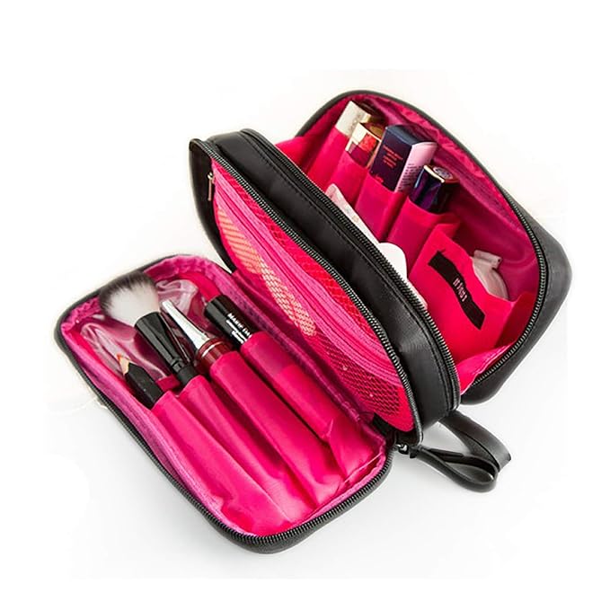 sciuU Bolsa Cosmética de Viaje, Estuche de Belleza Lavado portátil Plegable, Multiusos Organizador de Nylon para Maquillaje, Viaje o Accesorios para el Hogar, Negro/Rojo