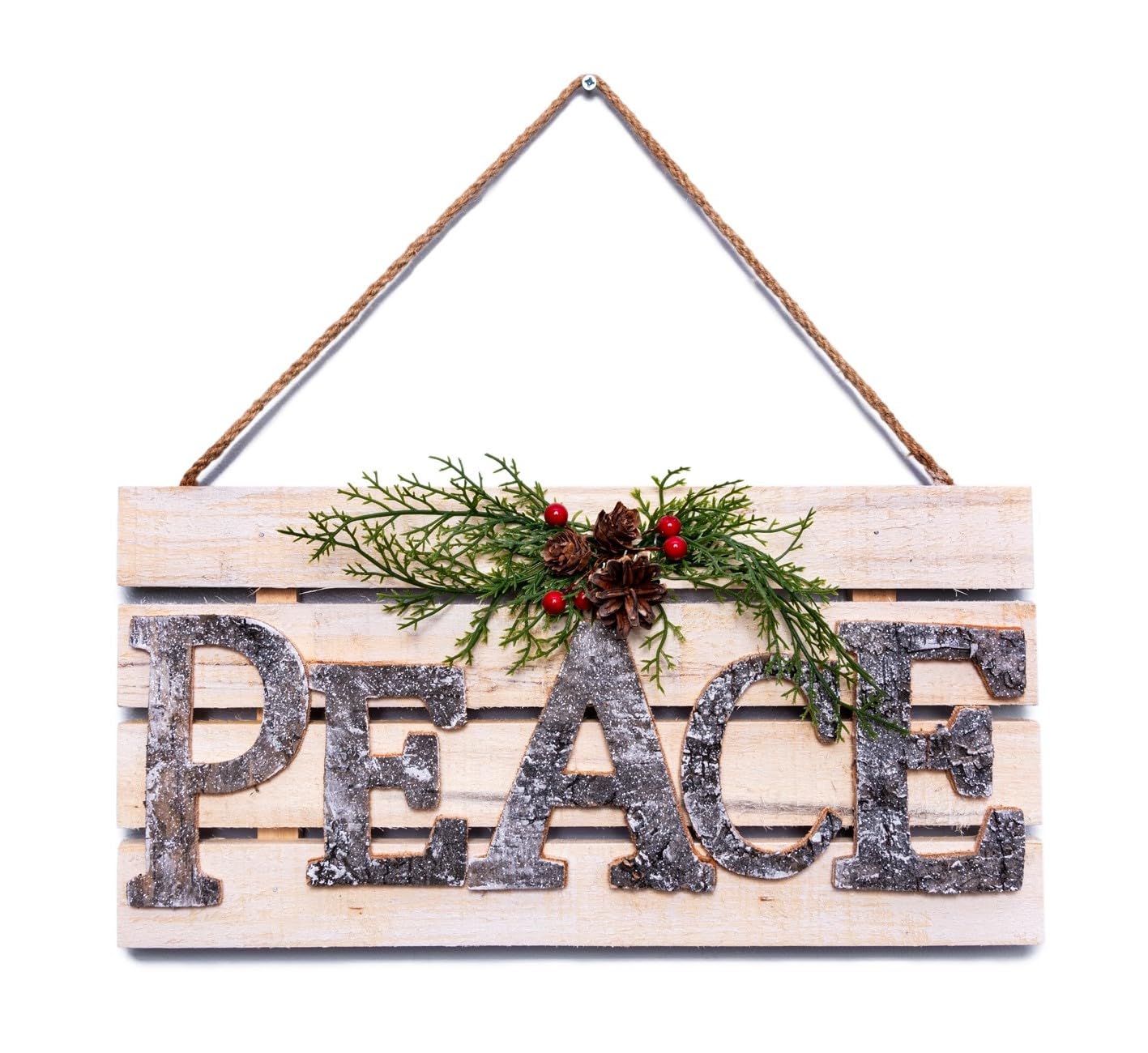 Christmas Hanging Wall Sign - PEACE Letters in Wooden Frame, 20x40cm Decorative Plaque, Holiday Wall Art for Home,Door,Wall, Festive Christmas Décor