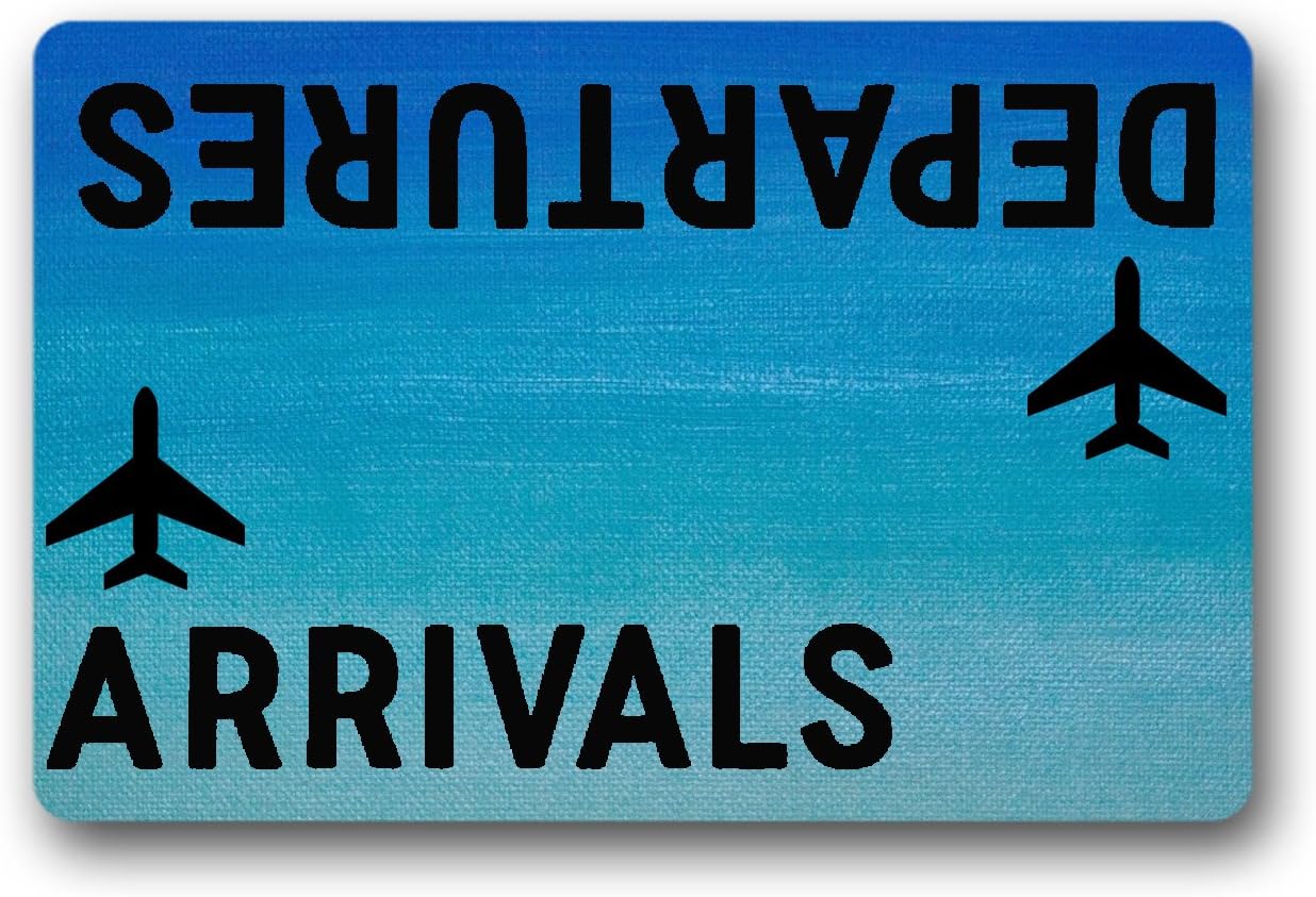 Reong Departures Arrivals Airplane Door Mat Entrance Floor Mat Non-Woven Indoor Outdoor Doormat Decorative Home and Office Door Mat 30 by 18 Inch