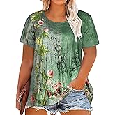 JOELLYUS Plus Size Tops for Women Tunic Floral Casual Short Sleeves T Shirts Flowy Blouses