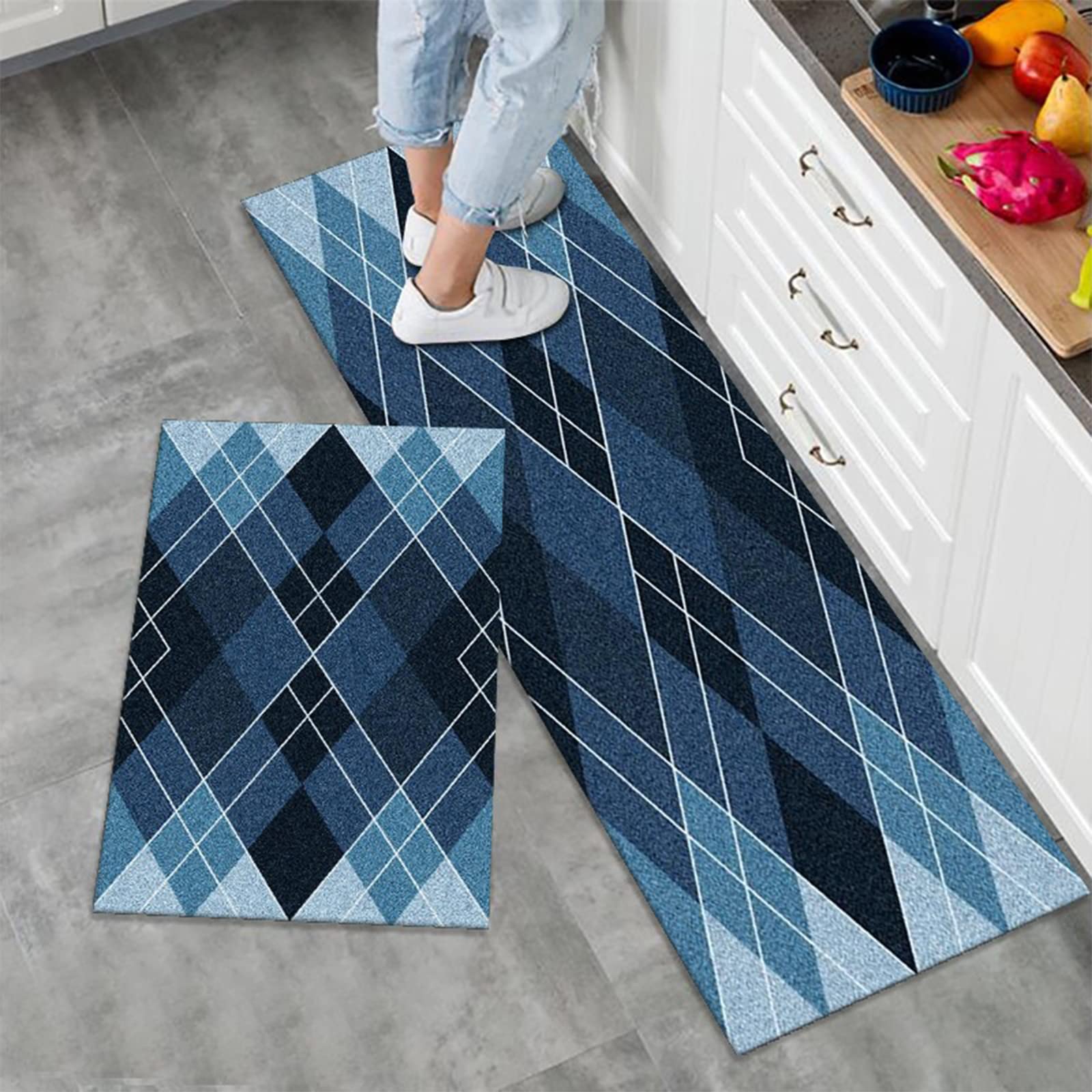 LY4U 2 Pieces Non Slip Kitchen Rug Set, Water Absorbent Floor Mats, Kitchen Carpets and Rugs for Home Dining Room and Entryway,40x60cm + 40x120cm