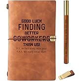Farewell Gifts for Coworkers, Coworker Leaving Gifts for Women/Men Leather Journal Notebook with Pen and Pen clip 7.87 x 4.7 Cover, 4 x 7.5 Pages (Inches), Going Away Goodbye New Job Presents - Luck