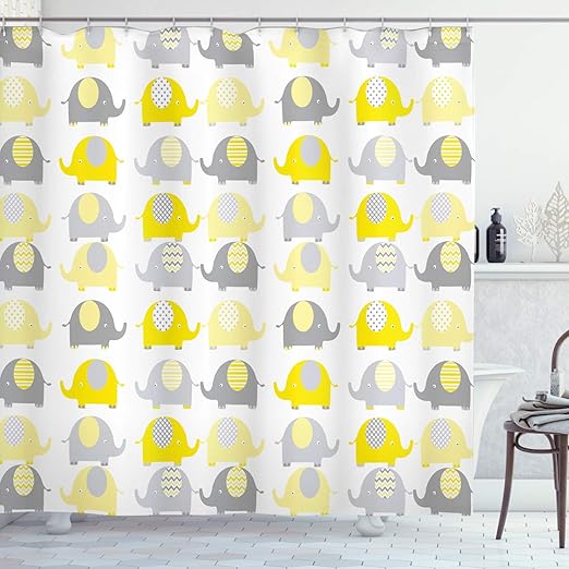 Amazon Com Ambesonne Nursery Shower Curtain Yellow And Grey Cute